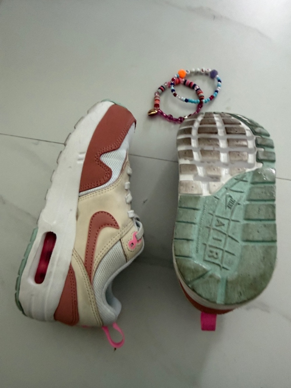 Nike Kids Cream and Pink Accent Sneakers with Mint Tongue - Picture 8 of 8